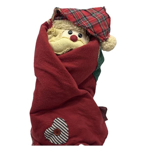 Vintage Santa Claus Christmas Tree Skirt 39" Red Patchwork Button Accents Velcr - Picture 2 of 11